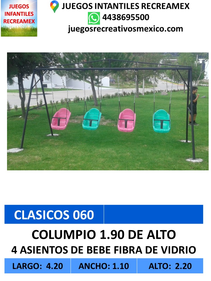 columpio 4 asientos de bebe echos de fibra de vidrio con 1.90m de alto